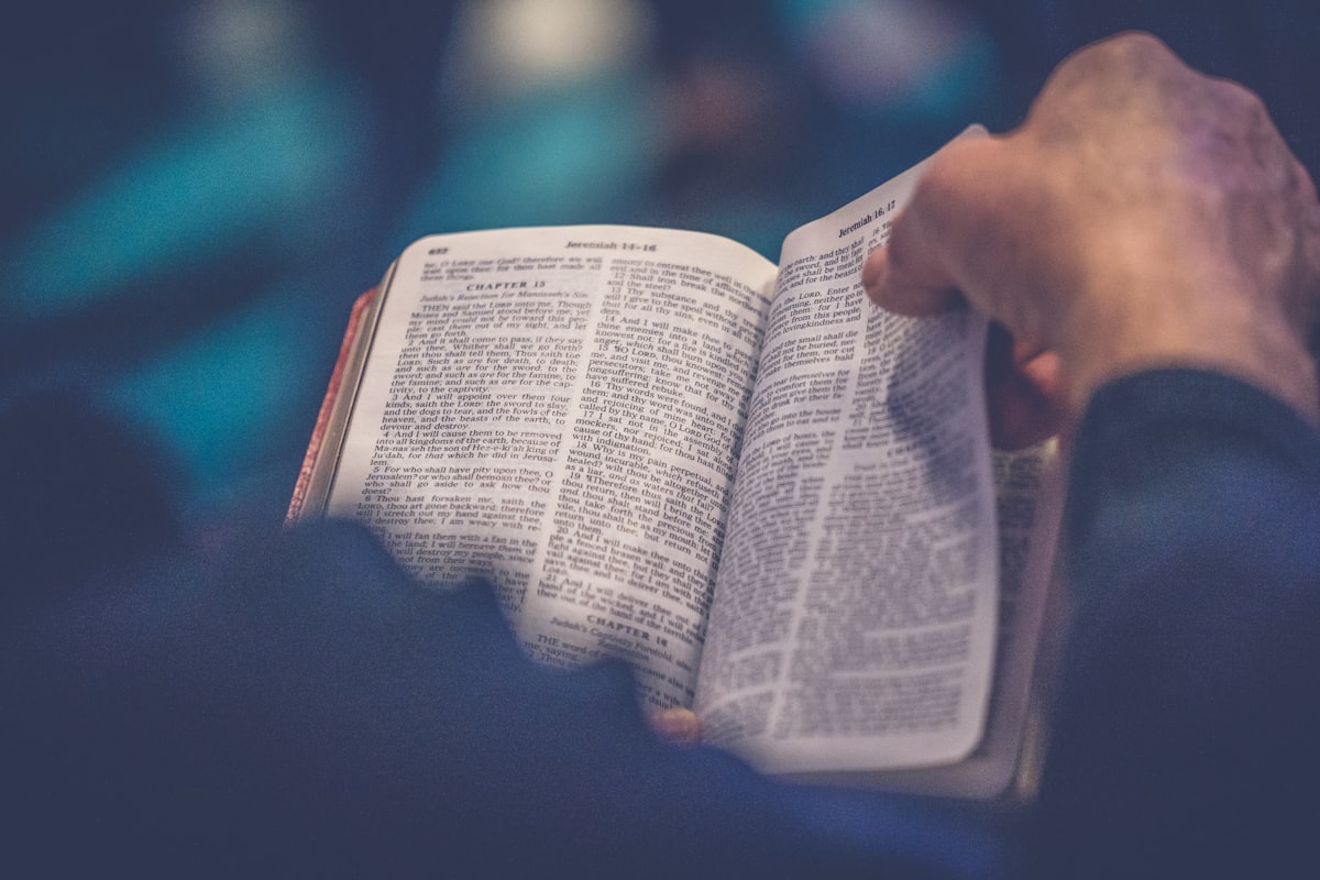 Open Bible during church teaching